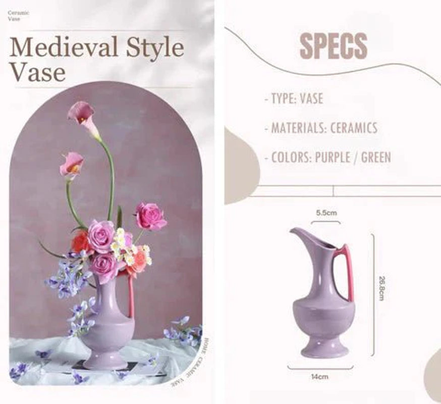 Handmade Medieval Style Ceramic Decorative Flower Vase - Glazed with Dopamine Colors